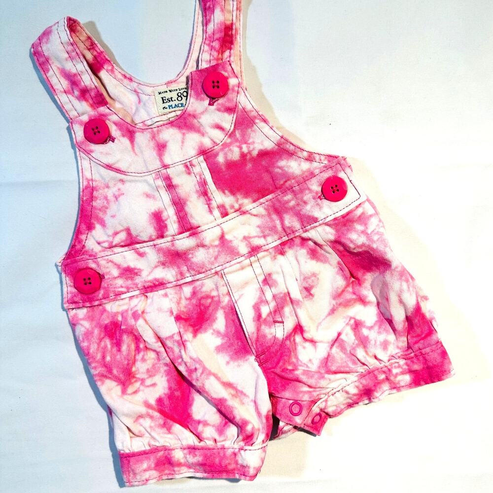 TCP The Children's Place Vintage Remake Tie-Dye Overalls Shortall Romper Sz 0-3m